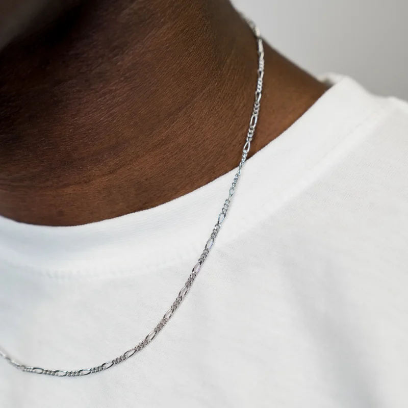 Silver Style: Silver Figaro Chain Necklace - Image 2