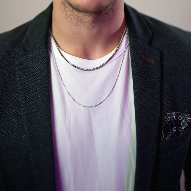 Metallic II: Men's Silver Box Chain Necklace - Image 3