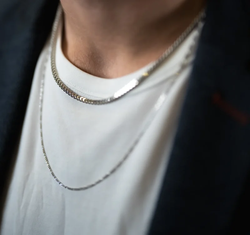 Metallic II: Men's Silver Box Chain Necklace - Image 4