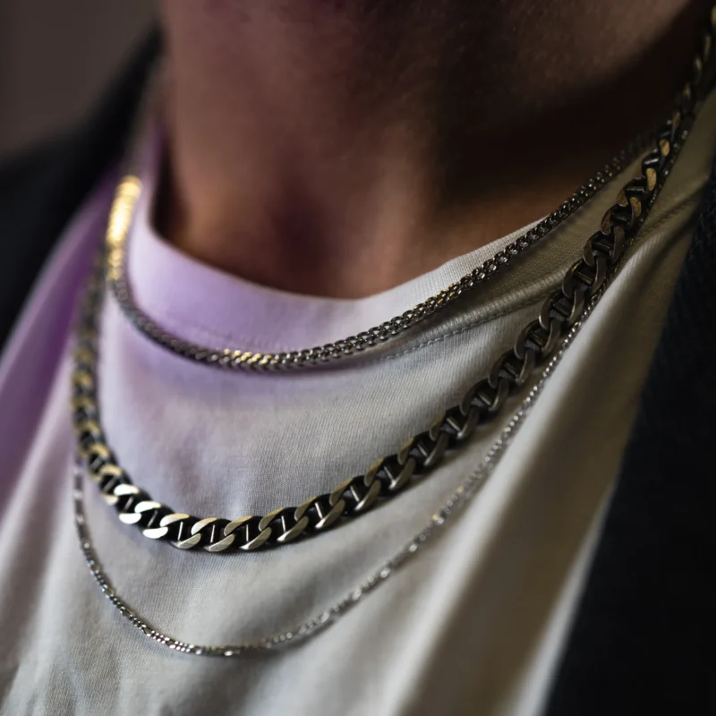 Metallic II: Men's Silver Box Chain Necklace - Image 2