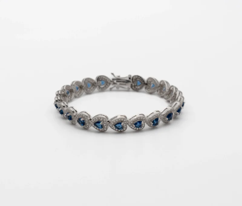 Sapphire Heart: Sapphire and White Heart Silver Tennis Bracelet - Image 2