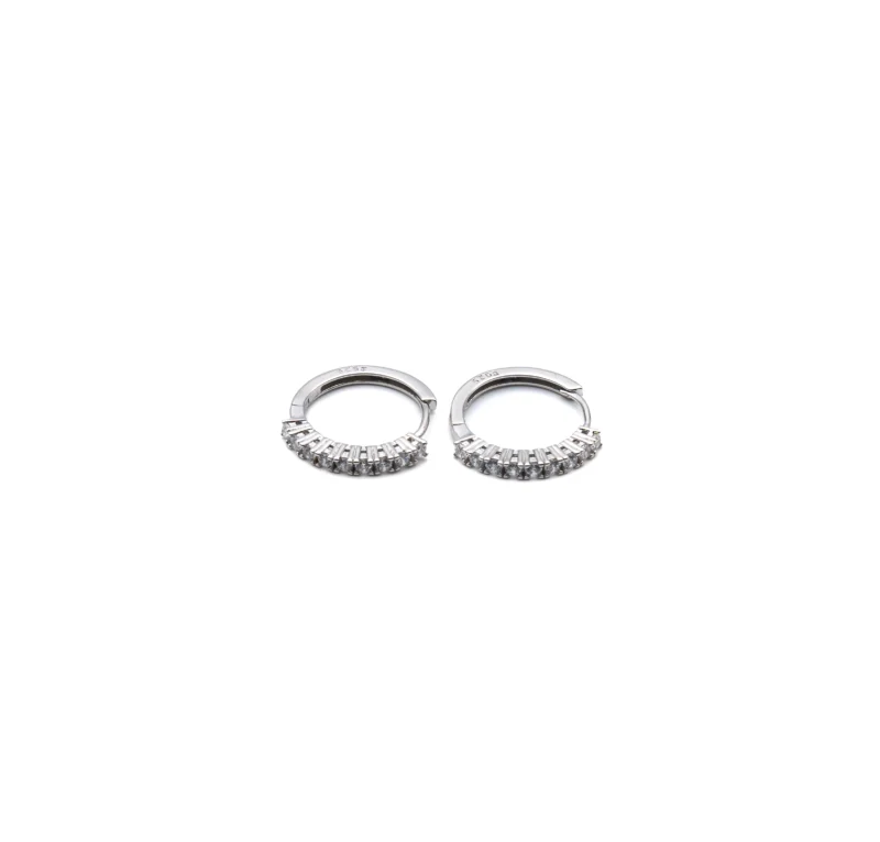 Glam: Medium Silver Stone Hoop Earrings - Image 2