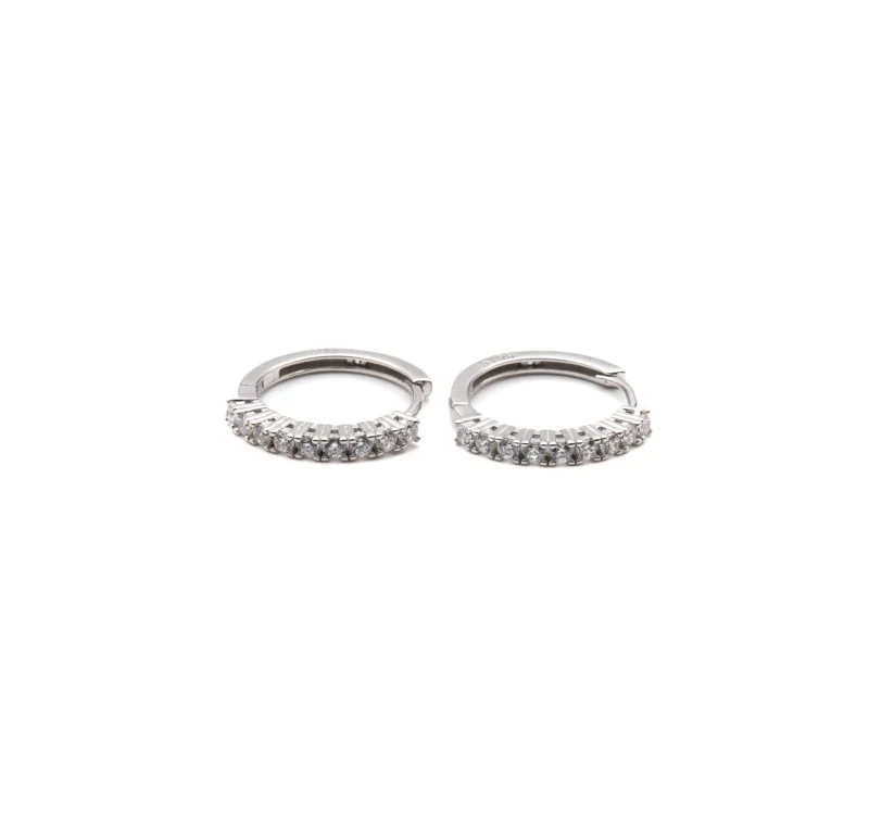 Glam: Medium Silver Stone Hoop Earrings - Image 3