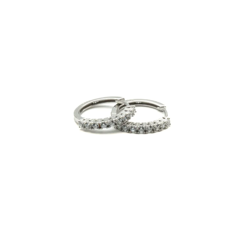 Glam: Medium Silver Stone Hoop Earrings