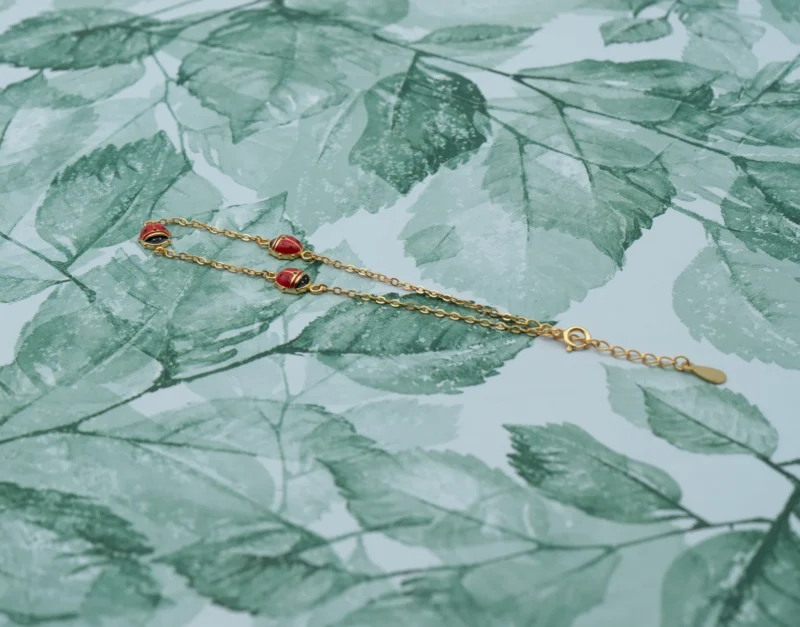 The Ladybug: Adjustable Gold Triple Ladybug Bracelet - Image 4