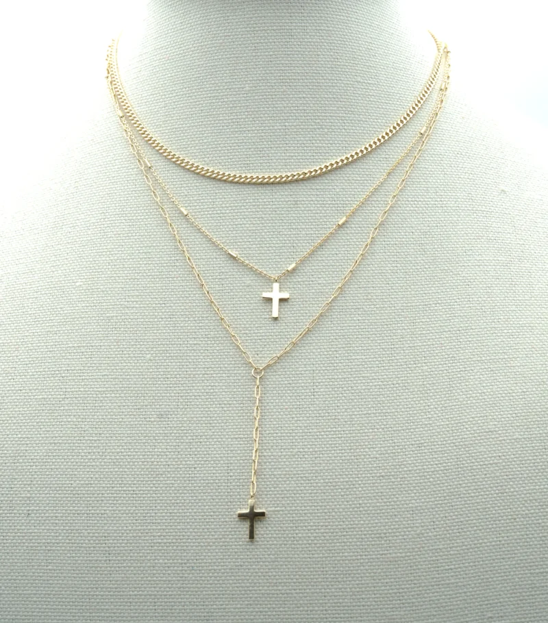 Cristina: Triple Layered Gold Cross Necklace - Image 2