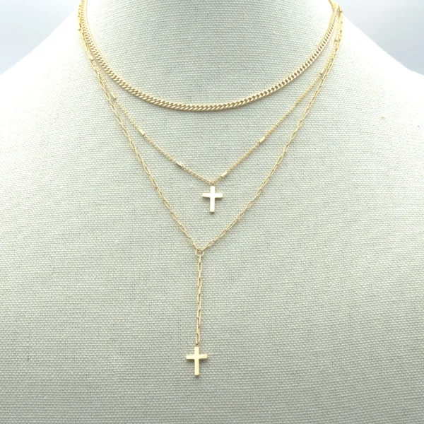 Cristina: Triple Layered Gold Cross Necklace