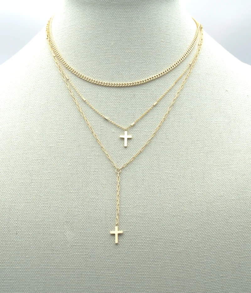 Cristina: Triple Layered Gold Cross Necklace