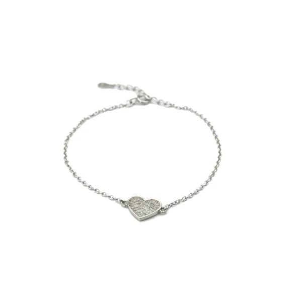 Dainty Heart: Sterling Silver Pave Heart Charm Bracelet