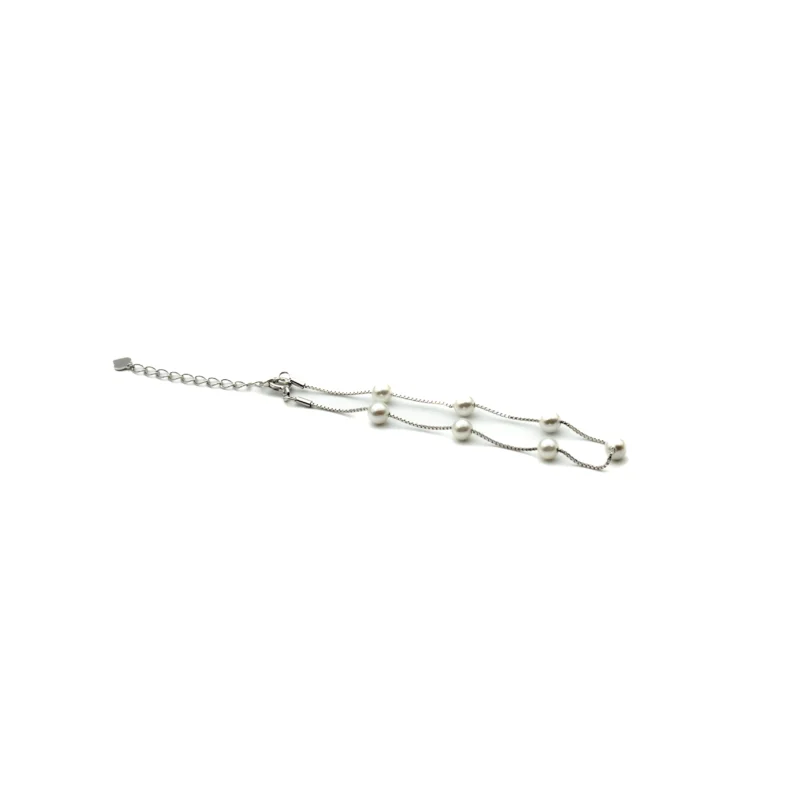 Brilliant Pearl III: Sterling Silver Dainty Bracelet with Pearls - Image 2