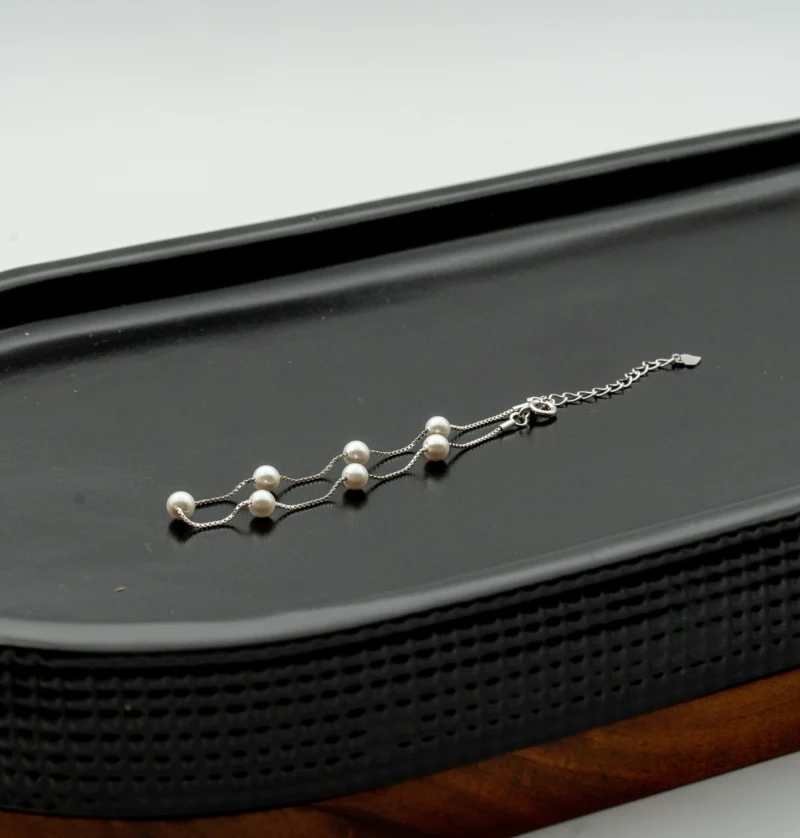 Brilliant Pearl III: Sterling Silver Dainty Bracelet with Pearls - Image 7