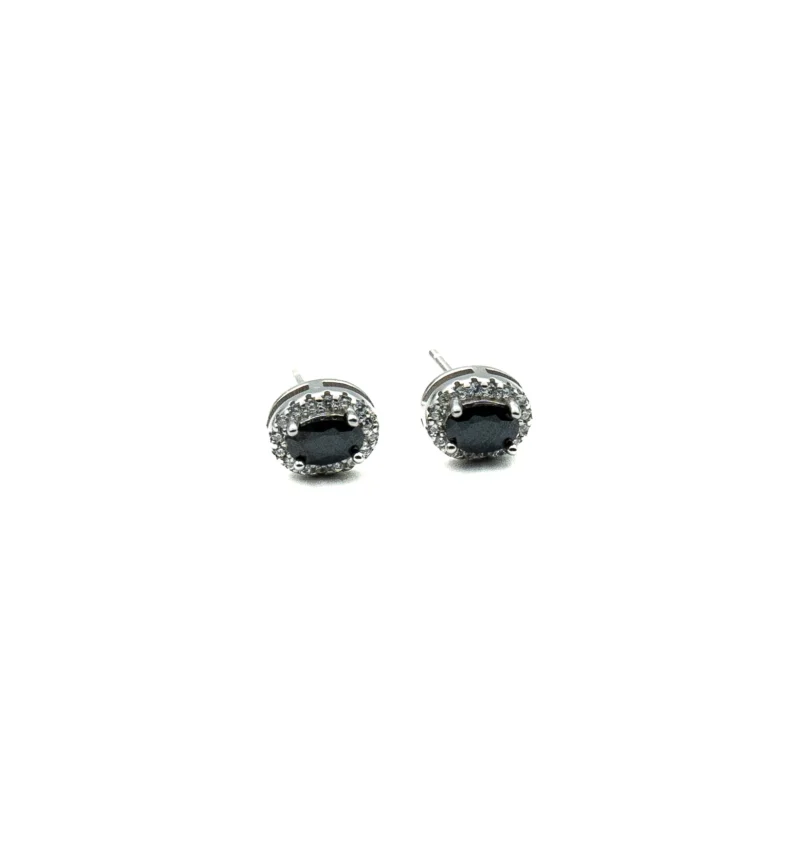 Daring II: Sterling Silver Black Oval Stone Earrings - Image 2