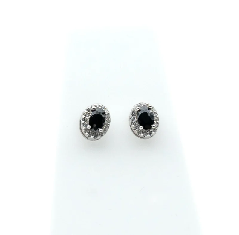 Daring II: Sterling Silver Black Oval Stone Earrings - Image 4