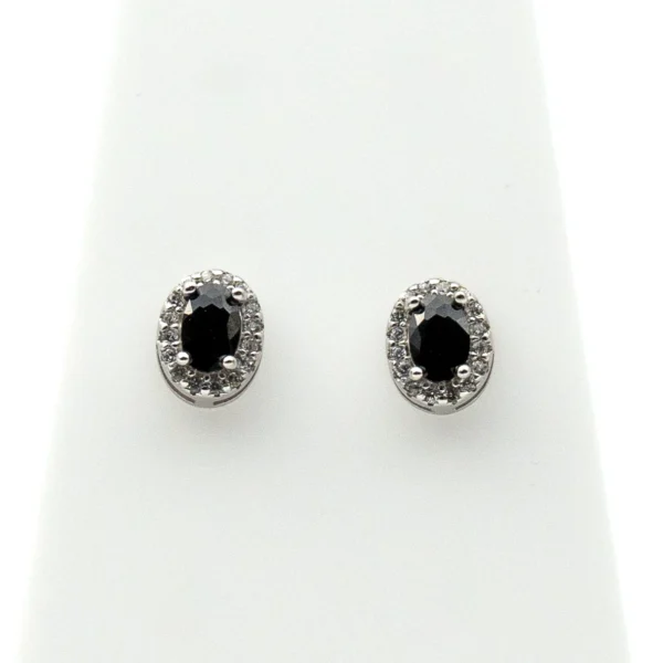 Daring II: Sterling Silver Black Oval Stone Earrings