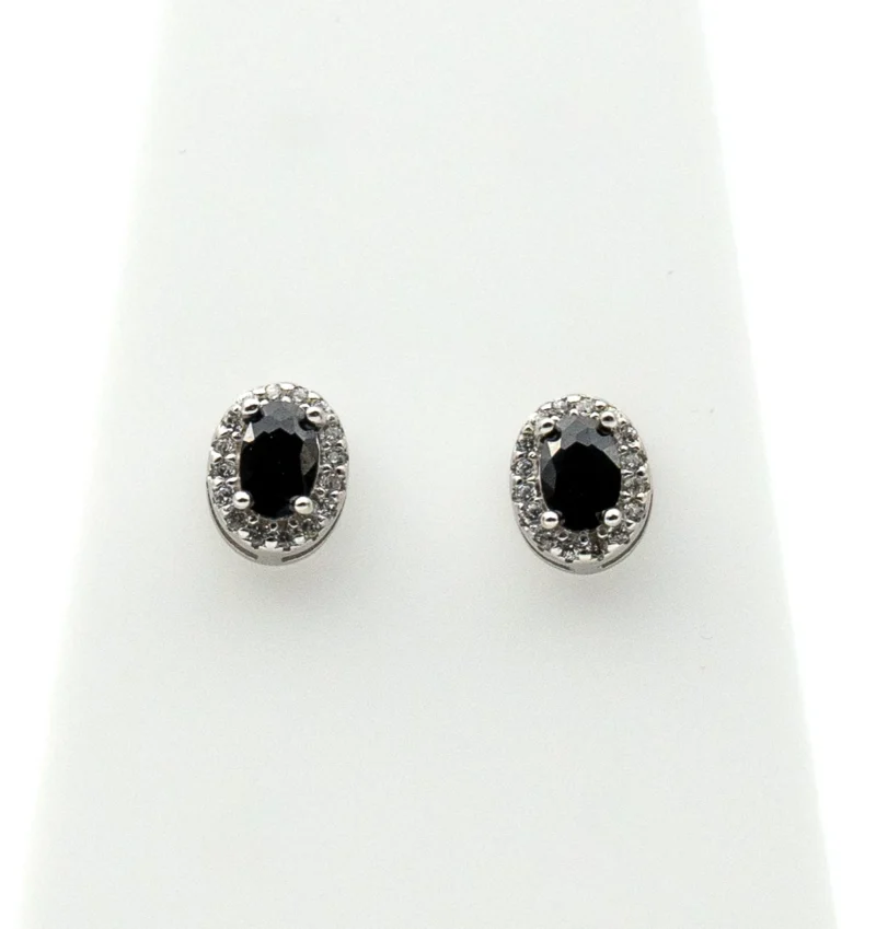 Daring II: Sterling Silver Black Oval Stone Earrings