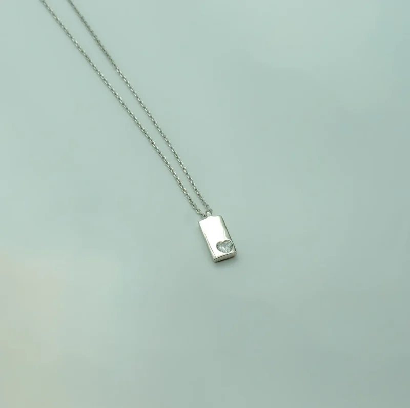 Amore II: Sterling Silver Rectangular Charm with Heart Necklace