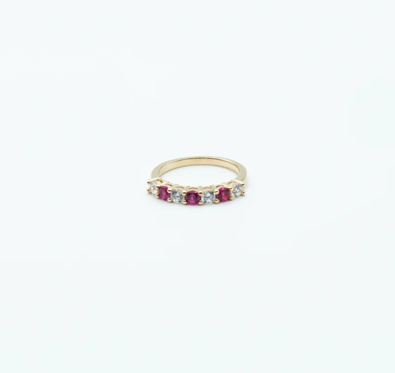 Blossom 10k Gold Half Eternity Band with Two Coloured Stones1 PORTIER JEWELRY - Portier Jewelry