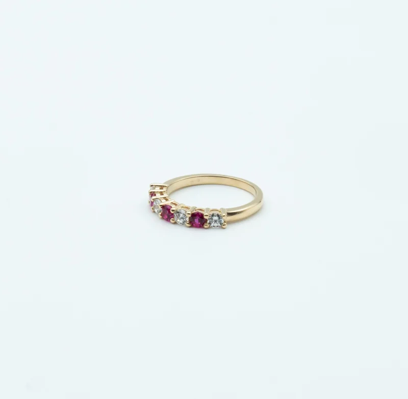 Blossom 10k Gold Half Eternity Band with Two Coloured Stones2 PORTIER JEWELRY - Portier Jewelry