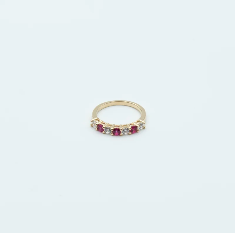 Blossom 10k Gold Half Eternity Band with Two Coloured Stones4 PORTIER JEWELRY - Portier Jewelry