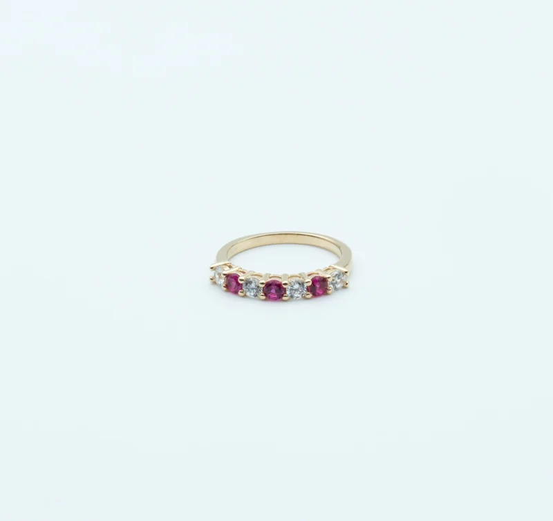 Blossom 10k Gold Half Eternity Band with Two Coloured Stones6 PORTIER JEWELRY - Portier Jewelry