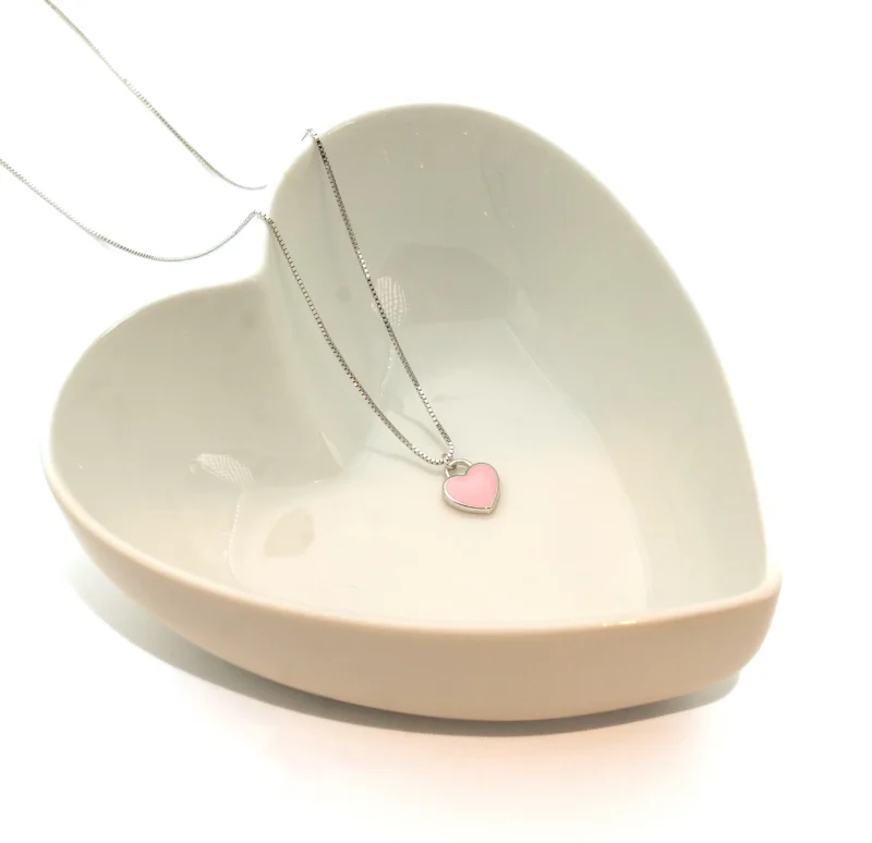 Brilliant Heart II: Sterling Silver Heart Charm Boxchain Necklace - Image 2