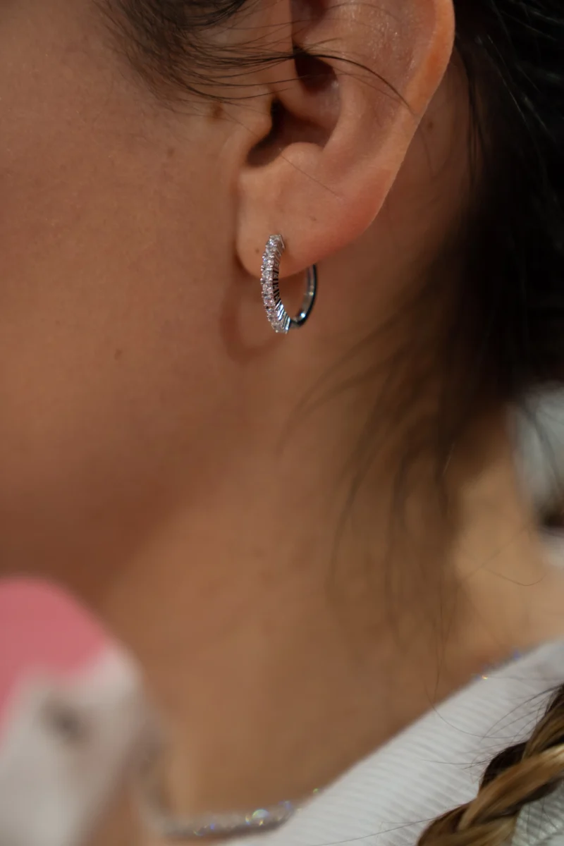 Glam: Medium Silver Stone Hoop Earrings - Image 6