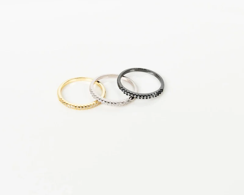 The Stack II: Silver Triple Multicoloured Rings Set