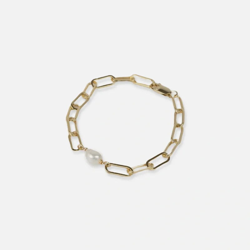 The Pearl: Gold Paperclip Pearl Bracelet