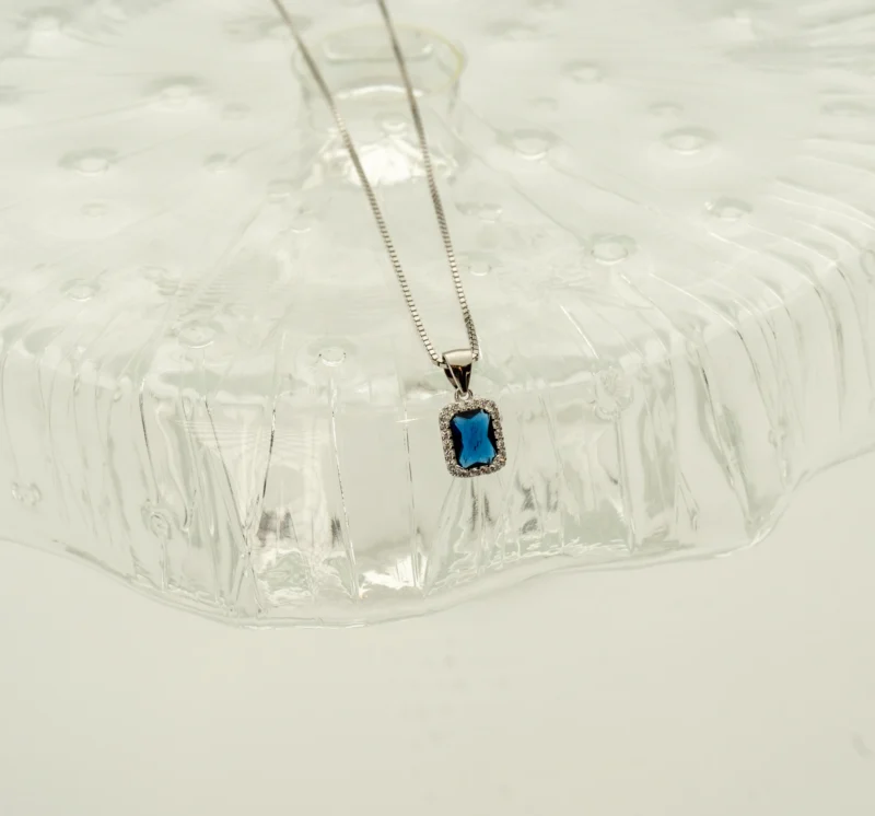 Vanessa III: Sterling Silver Rectangular Micro Pave Pendant and Chain - Image 8