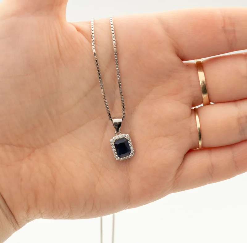 Vanessa III: Sterling Silver Rectangular Micro Pave Pendant and Chain - Image 9