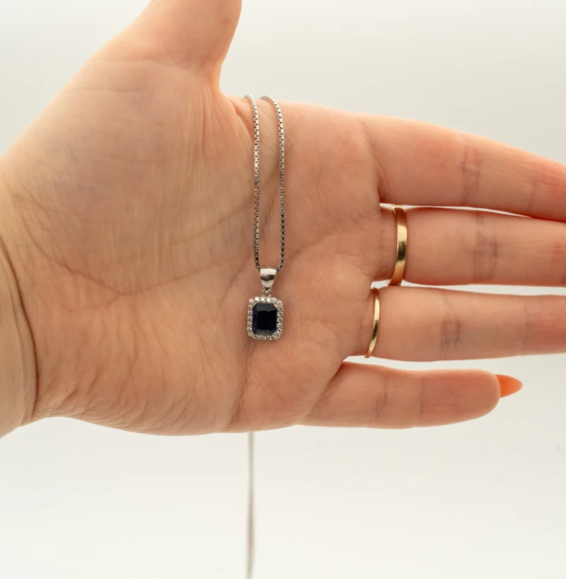 Vanessa III: Sterling Silver Rectangular Micro Pave Pendant and Chain - Image 7