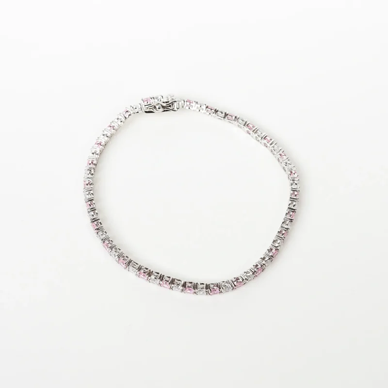 Pink: Pink and White Silver Tennis Bracelet