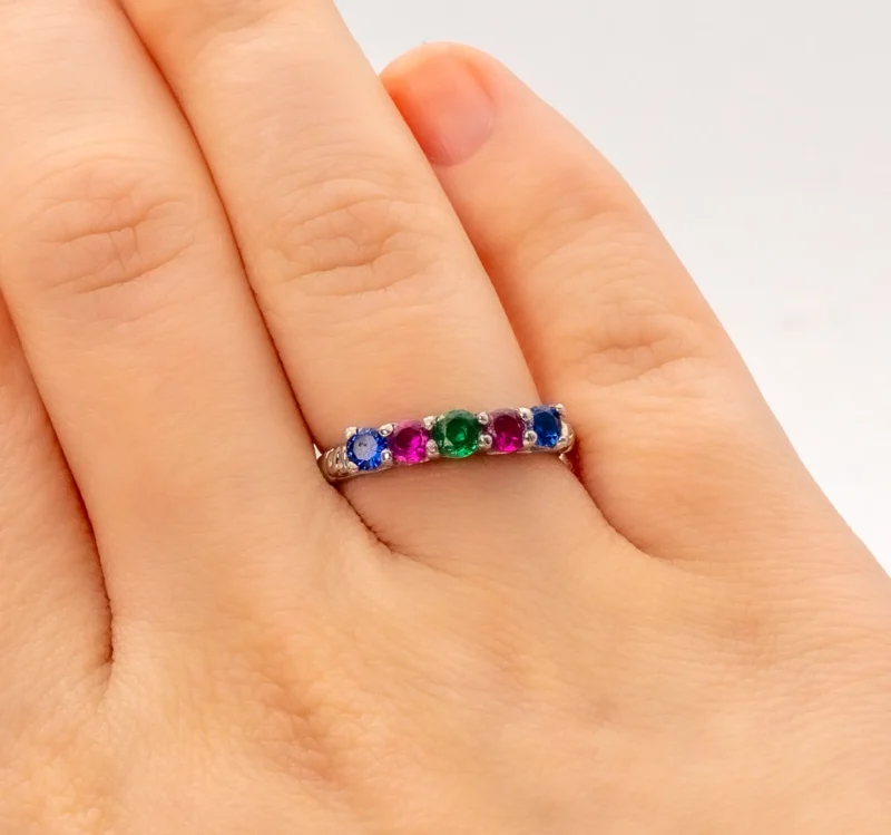 Blossom II: Sterling Silver Half Eternity Band with Two Coloured Stones - Image 2