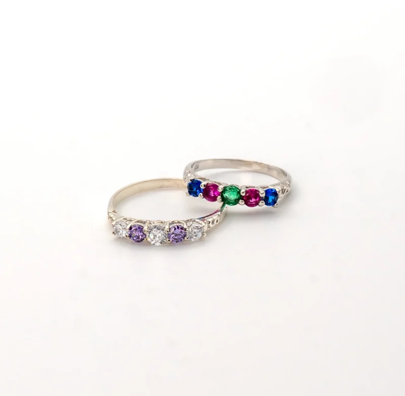 Blossom II: Sterling Silver Half Eternity Band with Two Coloured Stones