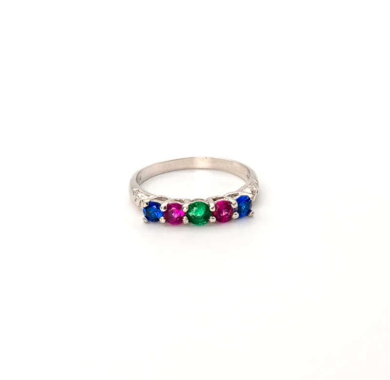 Blossom II: Sterling Silver Half Eternity Band with Two Coloured Stones - Image 6