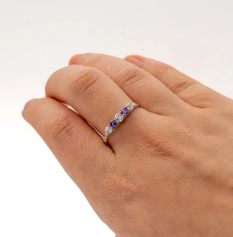 Blossom II: Sterling Silver Half Eternity Band with Two Coloured Stones - Image 8