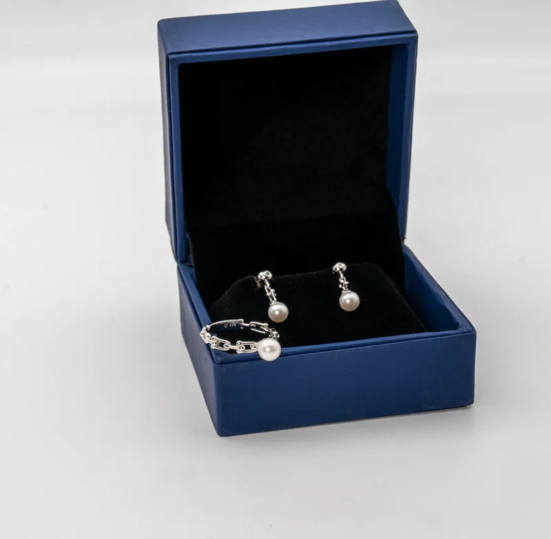 Glimmer: Sterling Silver Links Pearl Drop Earrings - Image 5