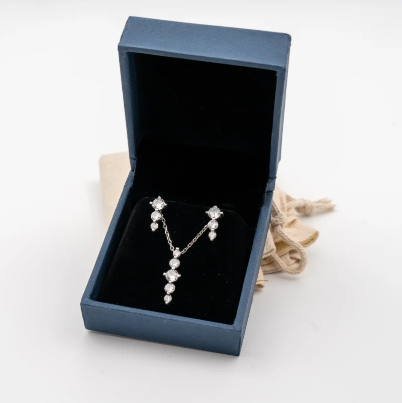 Lustria: Sterling Silver Sparkling CZ Stones Necklace and Earrings - Image 7
