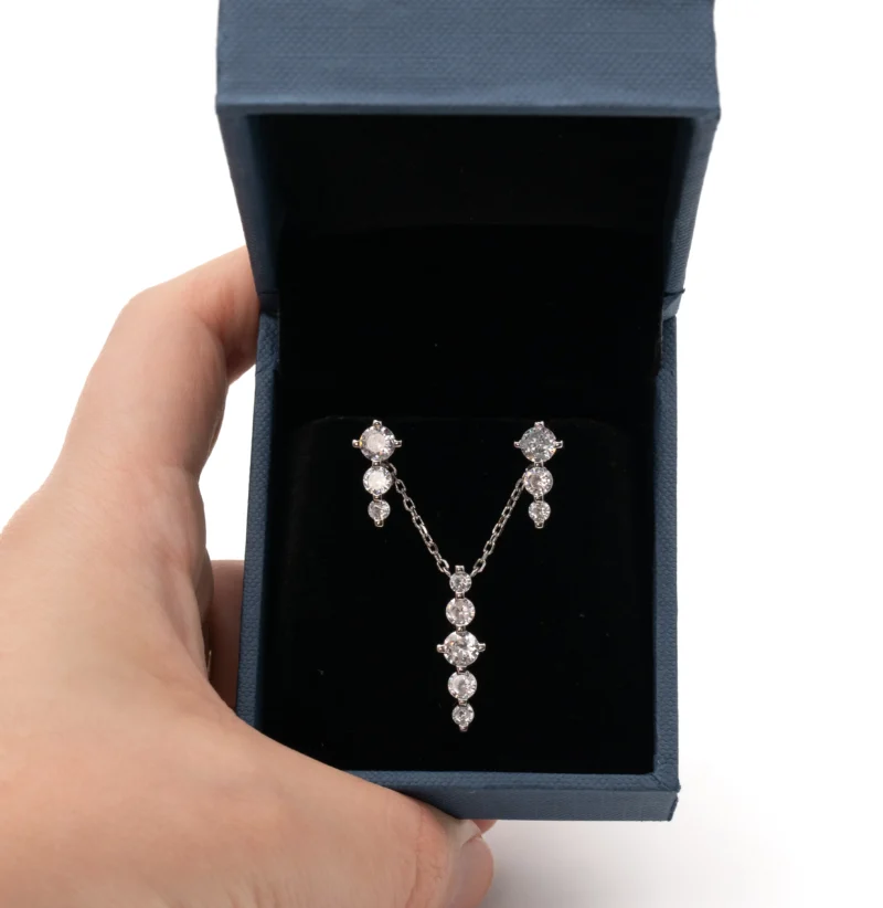 Lustria: Sterling Silver Sparkling CZ Stones Necklace and Earrings - Image 6