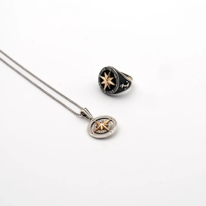 Compass II: Men's Sterling Silver Compass Pendant and Chain - Image 4