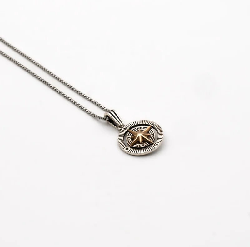 Compass II: Men's Sterling Silver Compass Pendant and Chain - Image 7