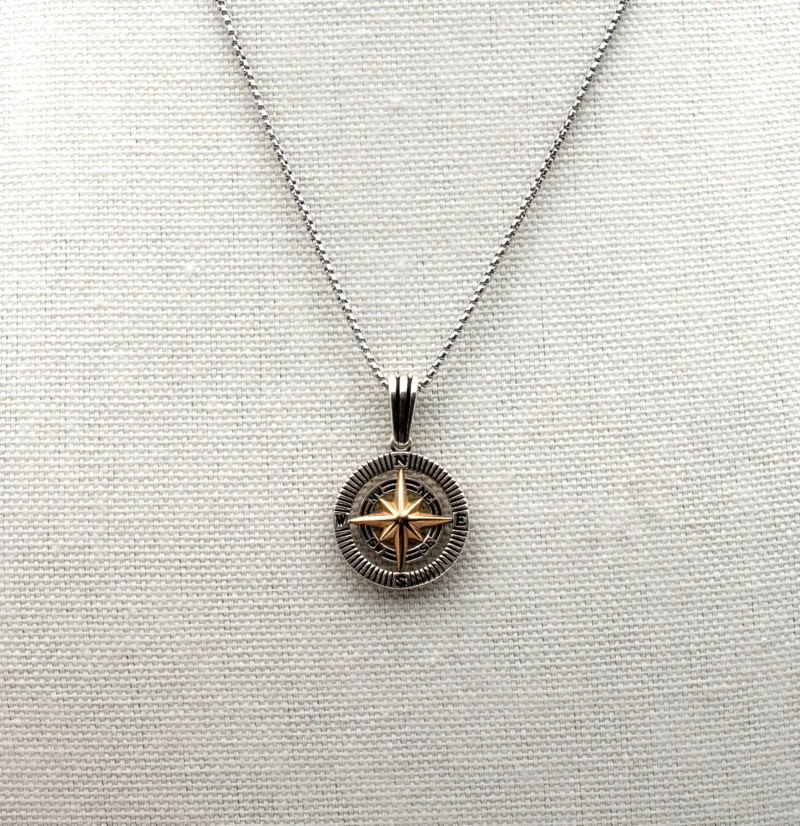 Compass II: Men's Sterling Silver Compass Pendant and Chain - Image 5
