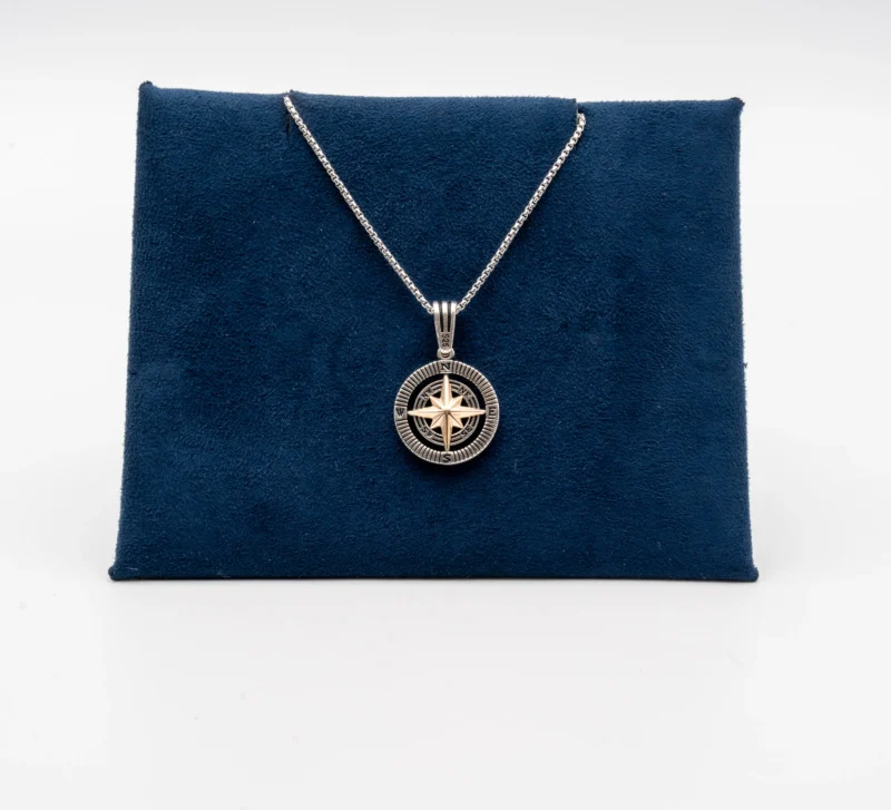 Compass II: Men's Sterling Silver Compass Pendant and Chain - Image 3
