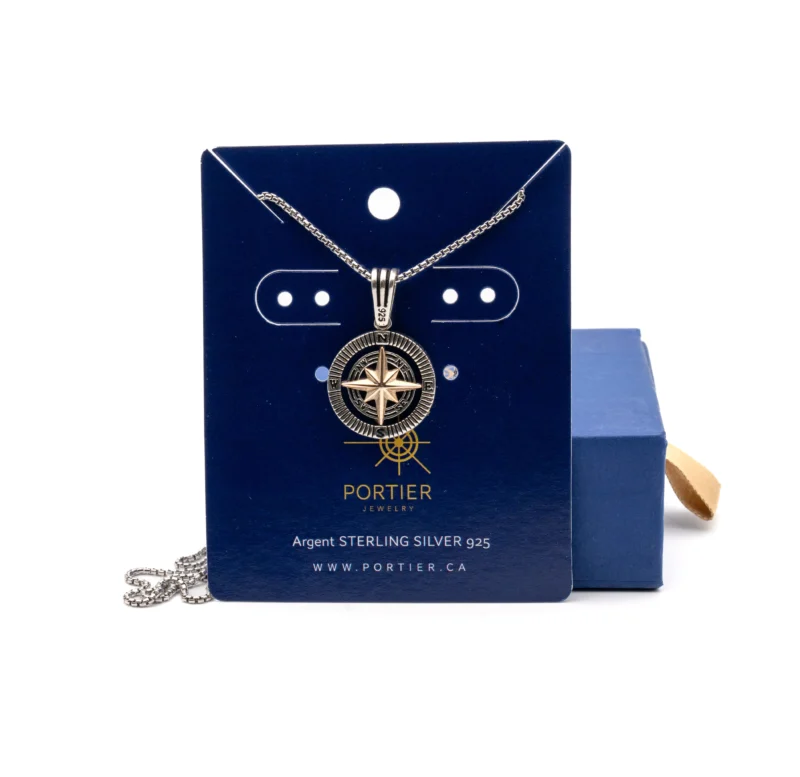 Compass II: Men's Sterling Silver Compass Pendant and Chain - Image 2