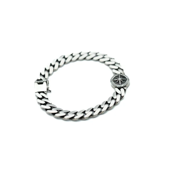 Compass III: Men's Sterling Silver Cuban Link Bracelet with Compass Medallion