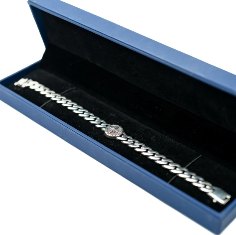 Compass III: Men's Sterling Silver Cuban Link Bracelet with Compass Medallion - Image 5